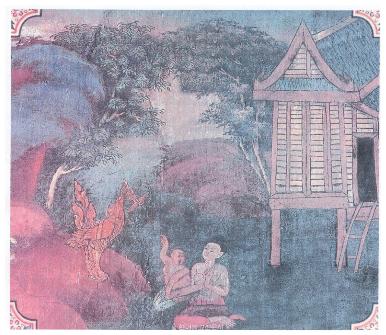 그림②. ‘스완나 함사 자타카’를 그린 태국 방콕의 왓 크루아완 와라위한(Wat Kruawan Worawiharn)사원 벽화. 태국 아유타야 왕국시기인 15세기경 조성됐다.