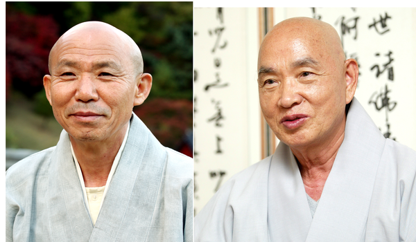 해인사 방장 원각 스님(좌), 금산사 회주 도영 스님(우)