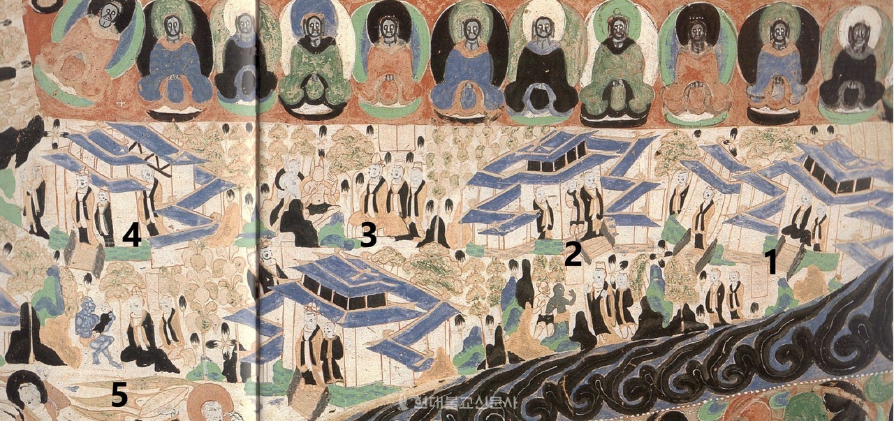 둔황 막고굴 제296굴에 그려진 〈선사 태자 입해 본생도〉의 모습. 6세기 북주시대에 조성됐다.