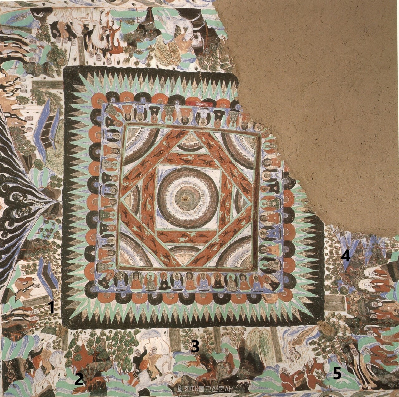 그림은 돈황 막고굴 제229굴 천정 벽화인 〈섬자 본생도〉. 북주시기 5세기 후반에 조성됐다.