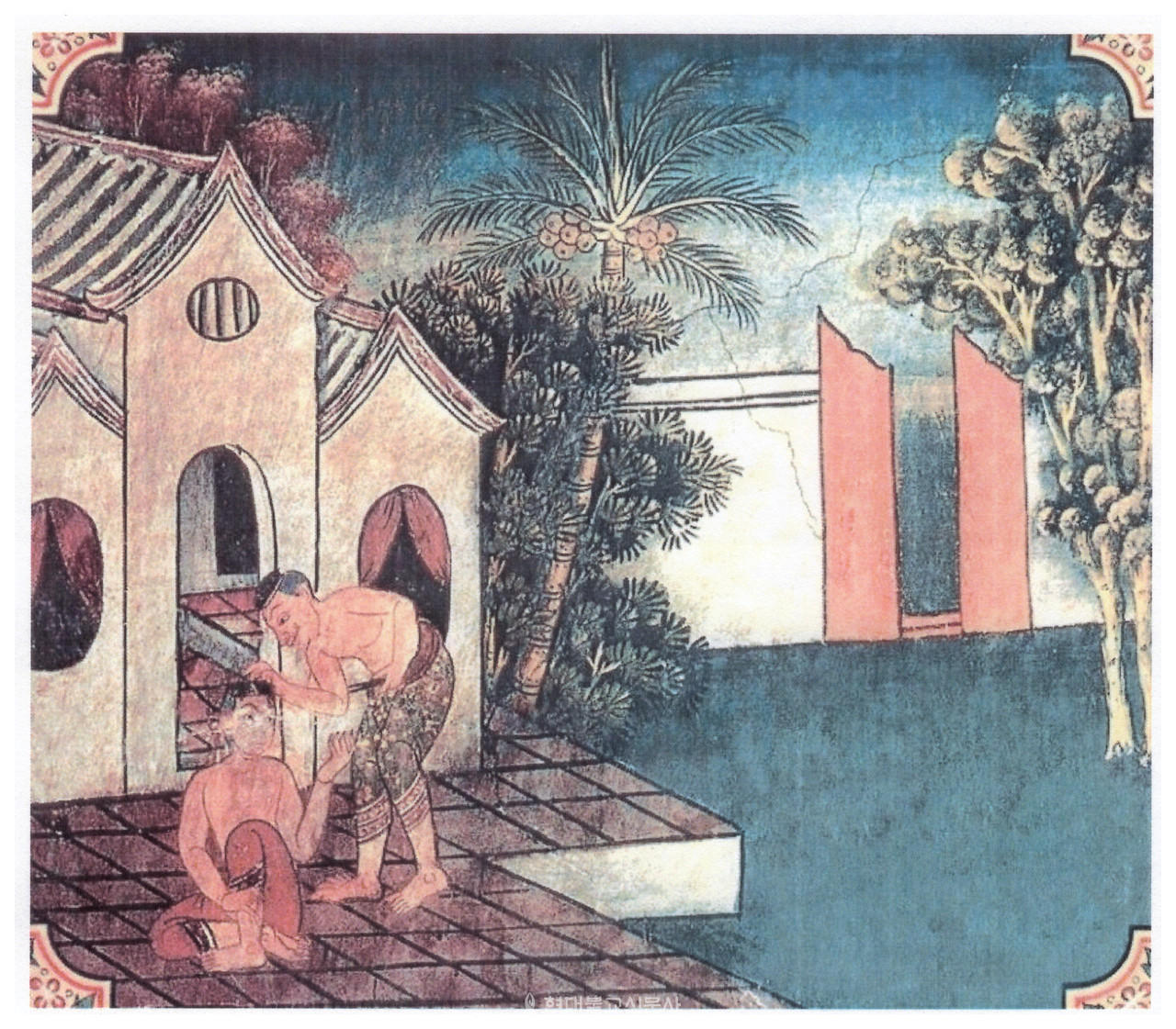 그림② 태국 방콕 왓 크루아완 와라위한사원 벽화 ‘일리사 자타카’의 부분. 15세기 조성됐다.