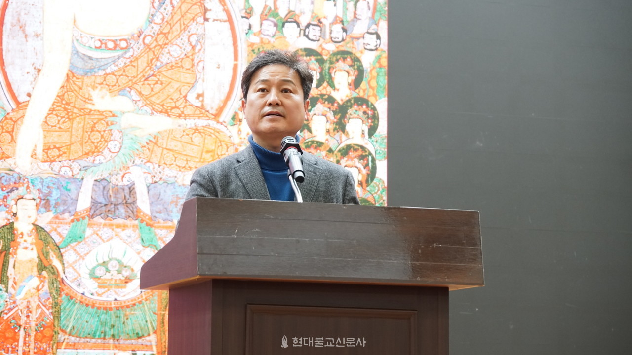 이재명 더불어민주당 대표 축사를 대독하는 김영배 수석 간사. 