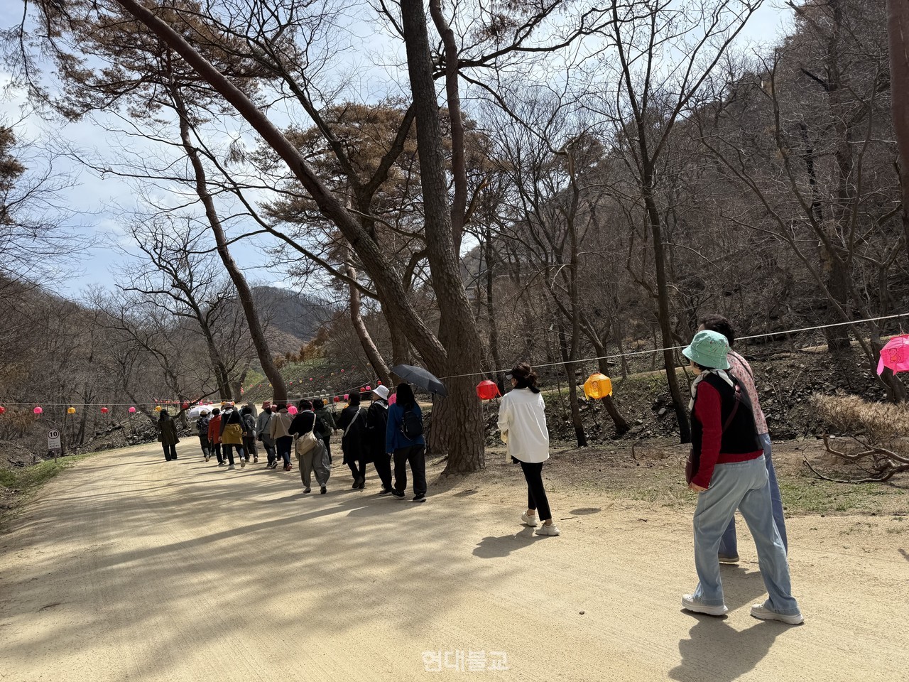 회원들은 대웅전으로 오르는 길에서 불에 탄 소나무와 깨진 기왓장 사이 견뎌낸 범종을 둘러보며 뭇생명의 평안을 기원했다.