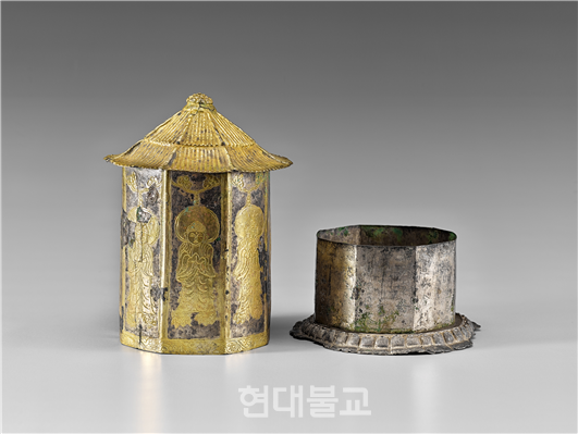 은제도금 팔각당형 사리기(분리한 모습), 고려 1390년, 전체 높이 19.8cm, 국립중앙박물관 소장. 사진 제공=e뮤지엄