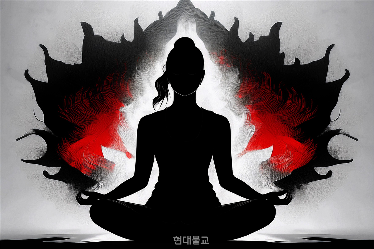 내 안의 치심, 탐심, 분심이 일어날 때 에너지 모습. 검붉고 진득한 에너지가 변화무쌍하게 파도친다. ⓒ강소연