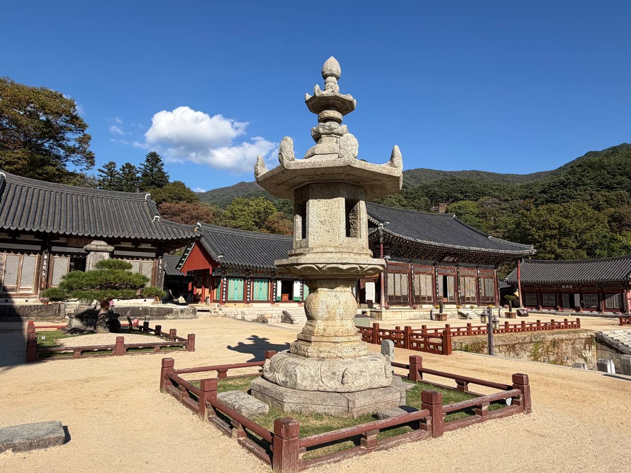 3년간의 수리를 통해 다시 원래 자리로 돌아온 화엄사 각황전 앞 석등