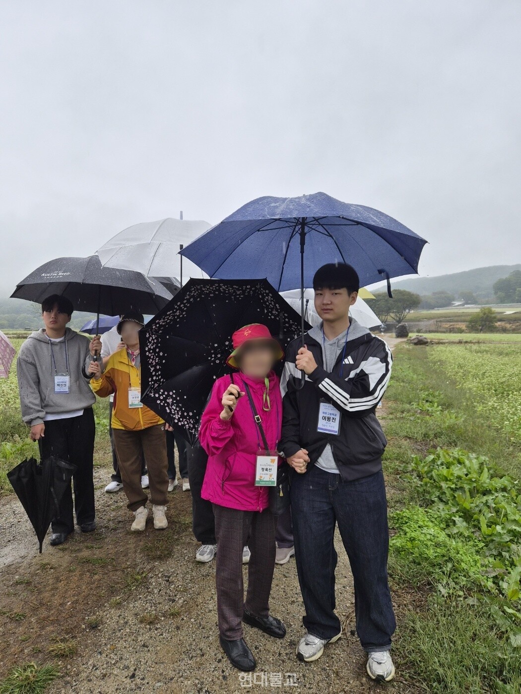메밀밭길을 걸으며 어르신의 손을 놓지 않고 든든한 동반자가 되어준 해동고 이동진 학생.